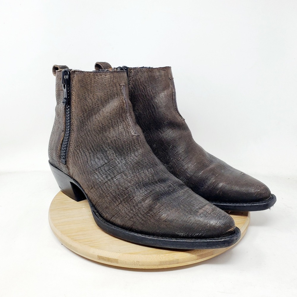 Frye Sacha Moto Boots Women 8.5 Brown Leather Boho Double Zip Western Ankle Shoe - Picture 5 of 13